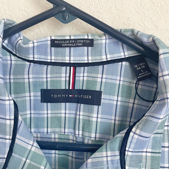 Tommy Hilfiger Mens Shirt L Multicolored Plaid Regular Fit Wrinkle Free Stretch - Picture 6 of 10